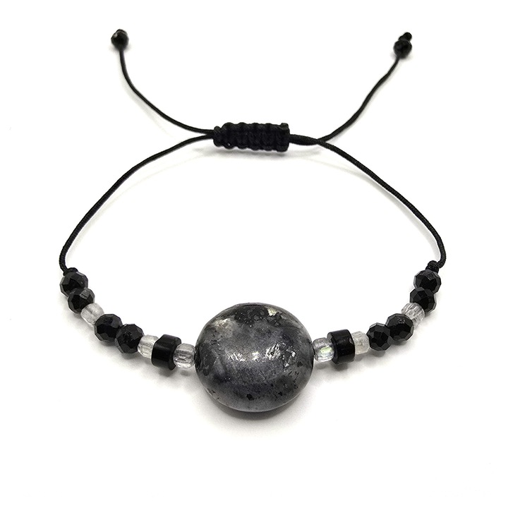 Bratara handmade, ajustabila, zodia Capricorn, Lexy's Boutique, pietre semipretioase Turmalina, labradorit, onix, negru