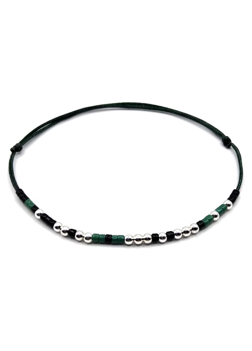 Bratara cod Morse, mesaj "Te iubesc", Lexy's Boutique, barbat, ajustabila, margele Miyuki colorate si margele din Argint 925, Verde/Negru, Reglabila
