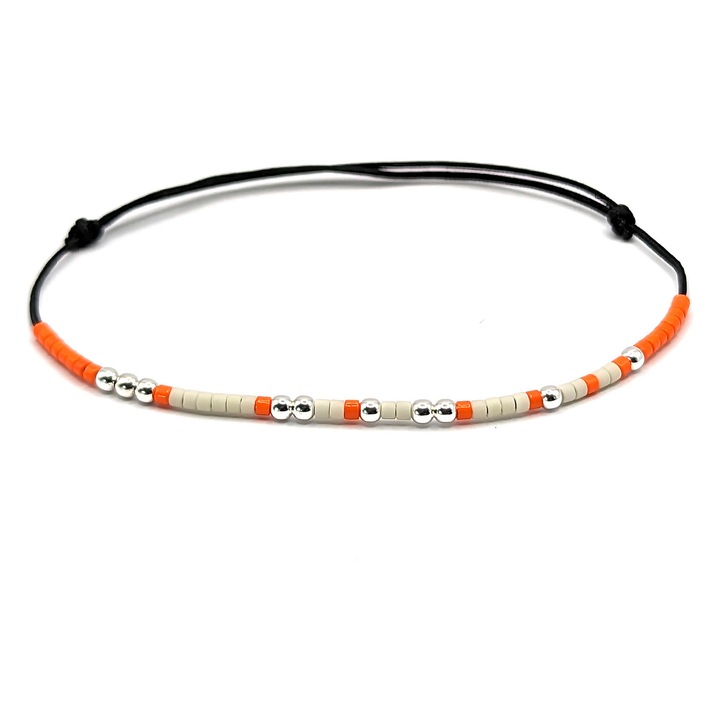 Bratara cod Morse, mesaj "Soulmate", Lexy's Boutique, dama, marime ajustabila, margele Miyuki colorate si margele din Argint 925, portocaliu/crem