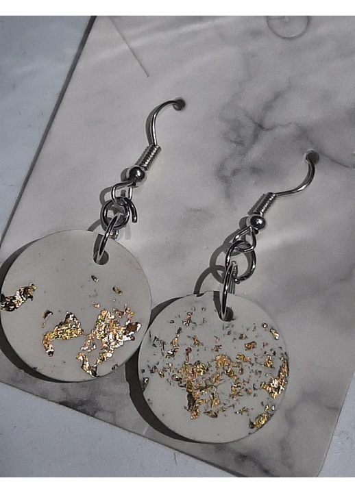 Cercei handmade din ceramica si foita aurie, rotunzi, 2.cm, 7gr, Huzur Atelier