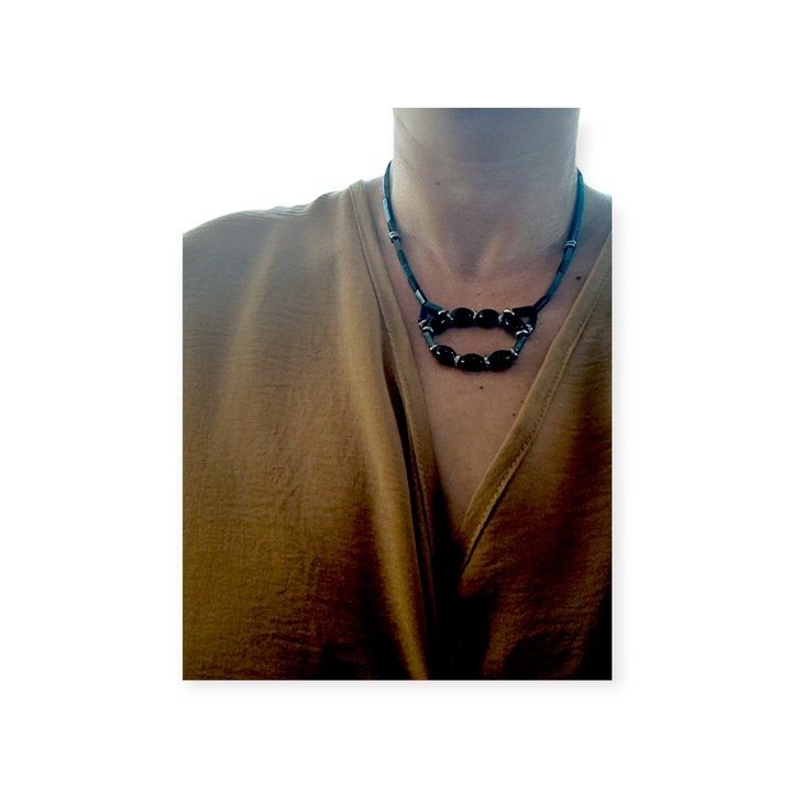 Colier pietre semipretioase hematit si agat inchizatoare argint 925 creatie proprie handmade