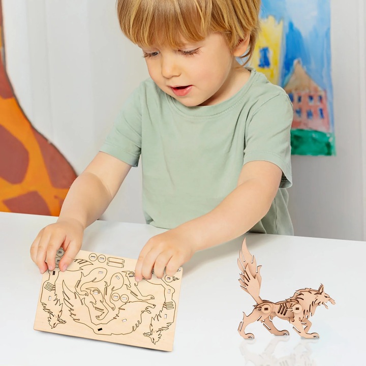 YANYXR 3D oktató fajáték, farkas modell, natúr, 3mm
