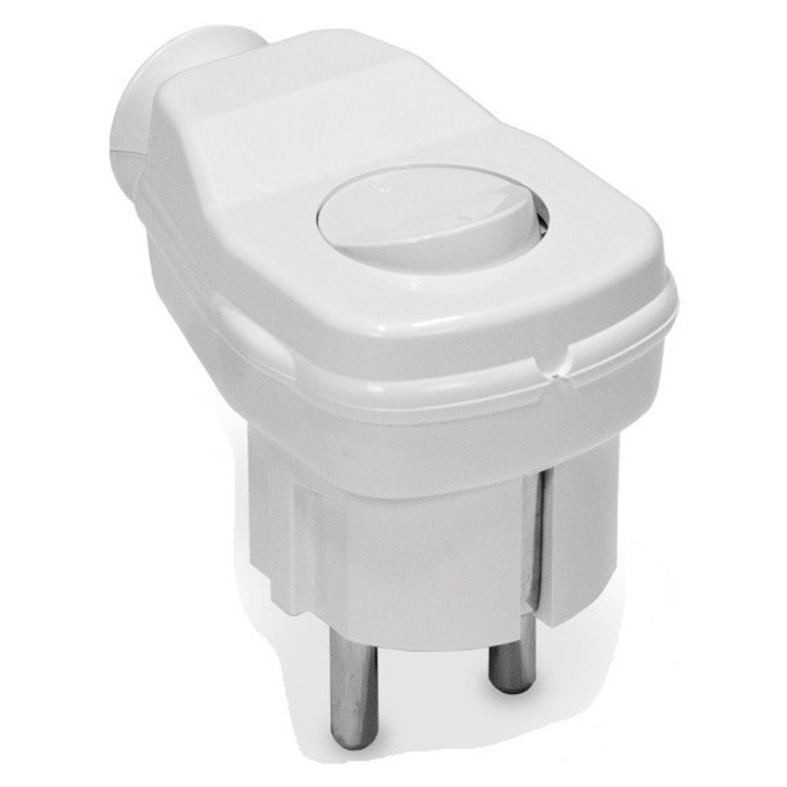 Stecher Shuko iesire laterala alb cu intrerupator WT-16U/LK/WE Plastrol