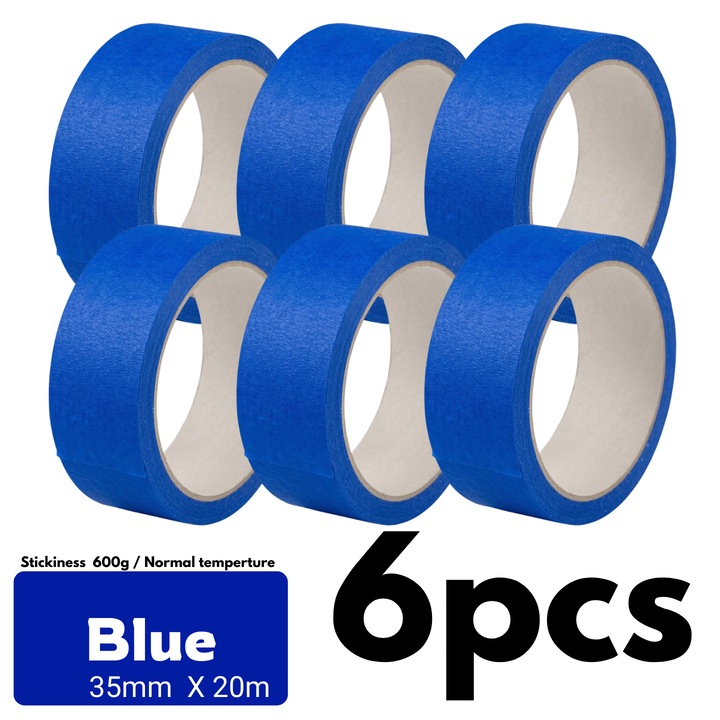 Pachet 6 Role banda mascare albastra 35mm x 20m, Set rezerve profesionale compatibile Ez-Mask, Multi-suprafete