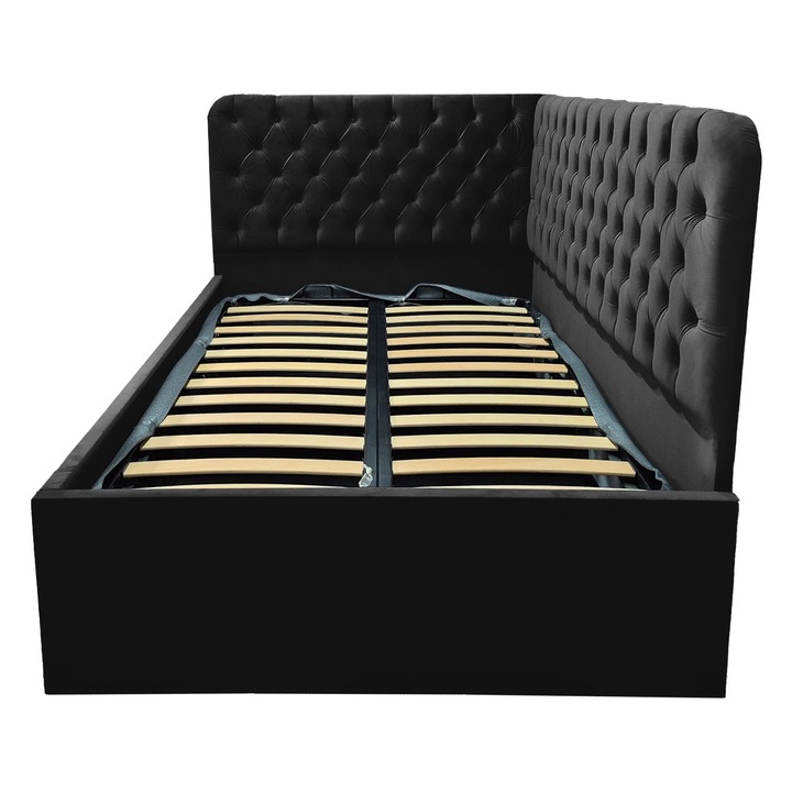 Pat Vega - Dreapta cu somiera rabatabila si spatiu de depozitare negru 170/200 cm