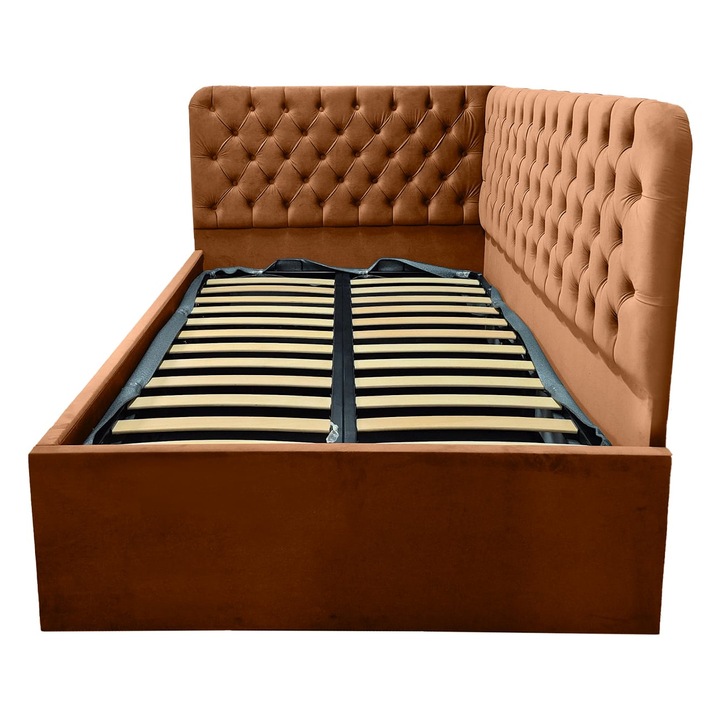 Pat Vega - dreapta tapitat 150/190 cm cu somiera rabatabila si spatiu de depozitare maro