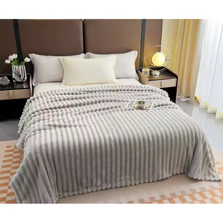 Patura Fina Cocolino, Model Embosat Dungi, Uni, 200x230cm, Gri Deschis