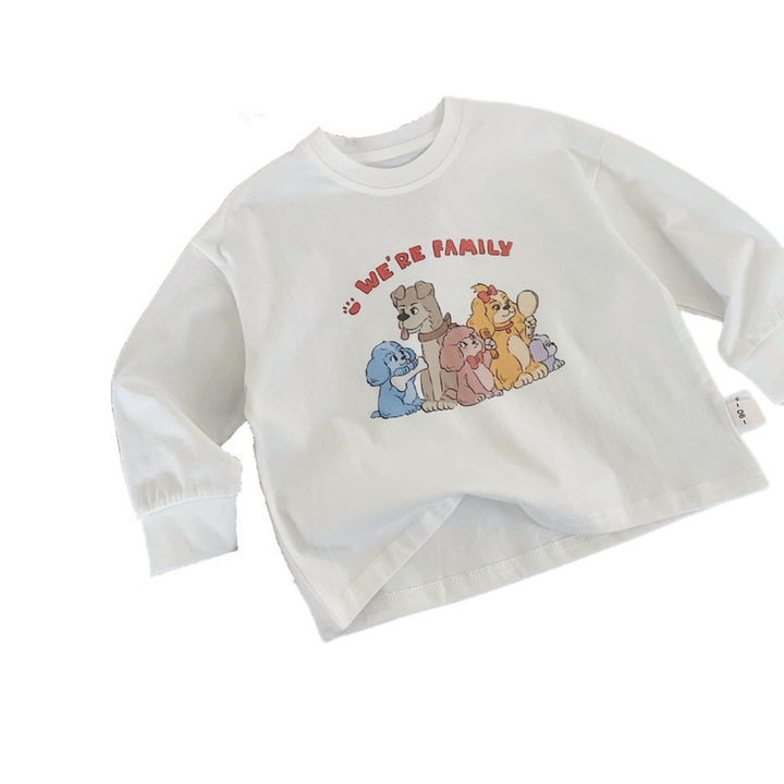 Bluza copii, Bumbac, Maneca lunga, Alb, Alb