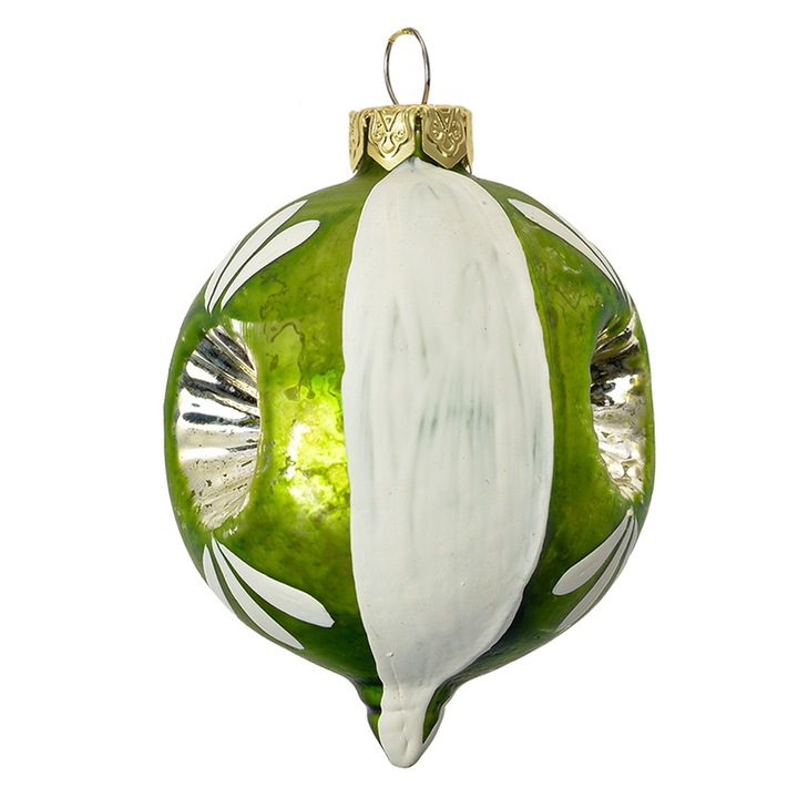 Set 4 globuri brad Craciun sticla verde alba aurie 5x7 cm