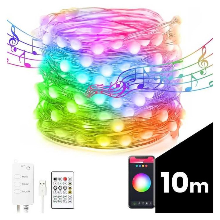 Sir de lumina inteligenta WI-FI USB - 66 LED micro RGBIC 16 milioane de culori 10m IP44 Bluetooth v5.0