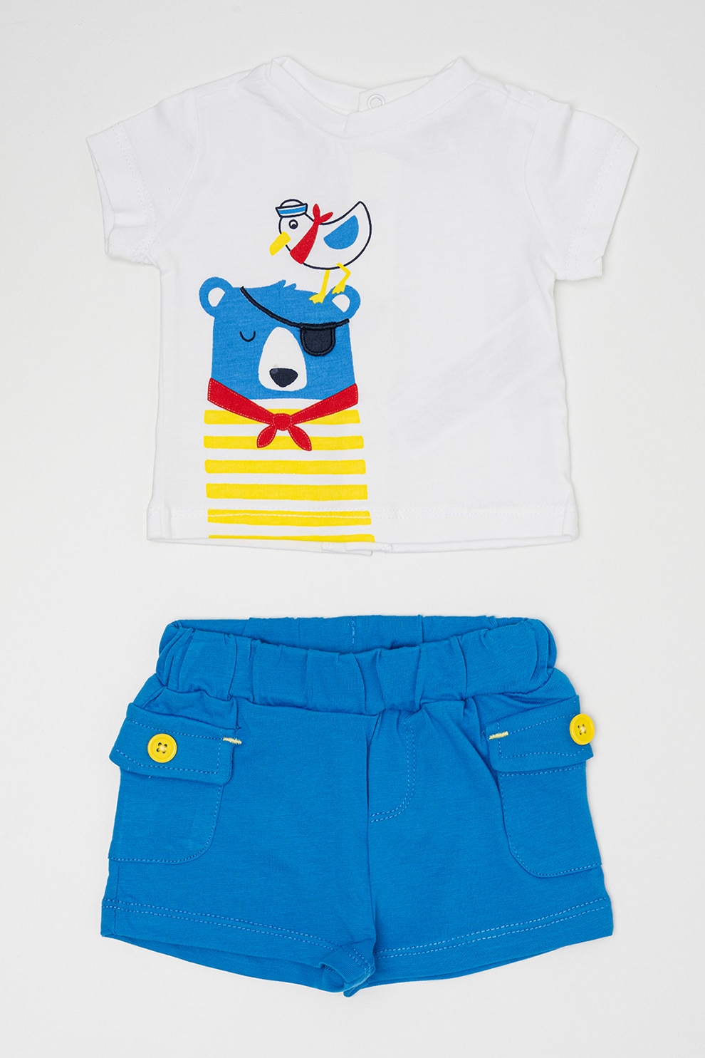 Original Marines, Set de tricou si pantaloni scurti cu imprimeu grafic, Alb, Albastru royal, 68 CM