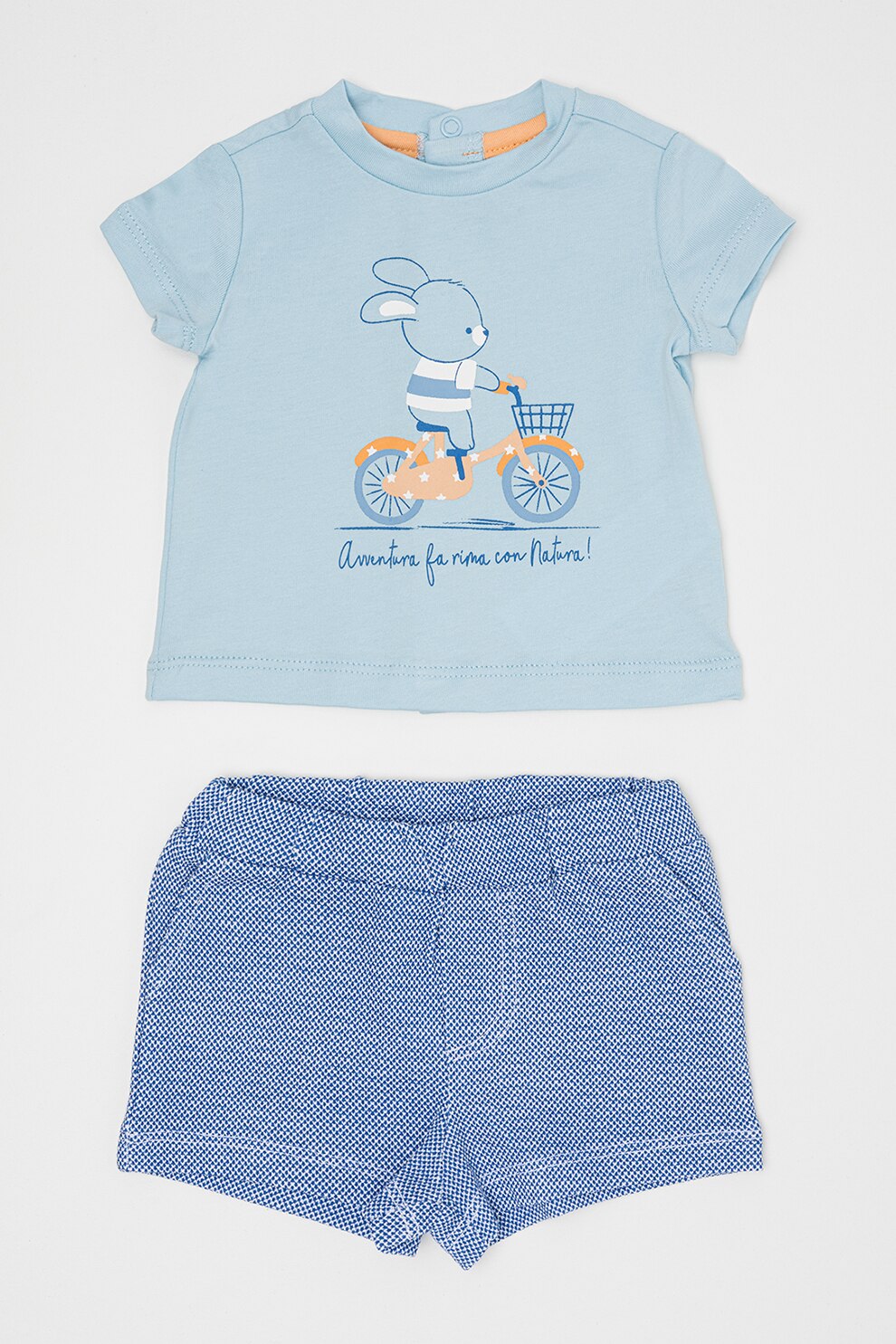 Original Marines, Set de tricou de bumbac si pantaloni scurti - 2 piese, Alb, Albastru deschis, 56-62 CM