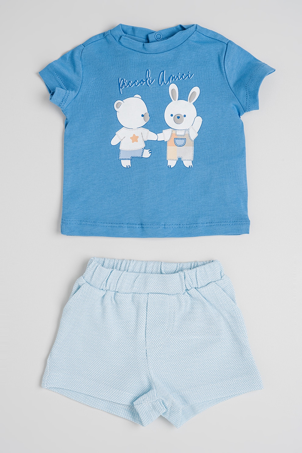 Original Marines, Set de tricou de bumbac si pantaloni scurti - 2 piese, Albastru pastel, Alb murdar, 68 CM