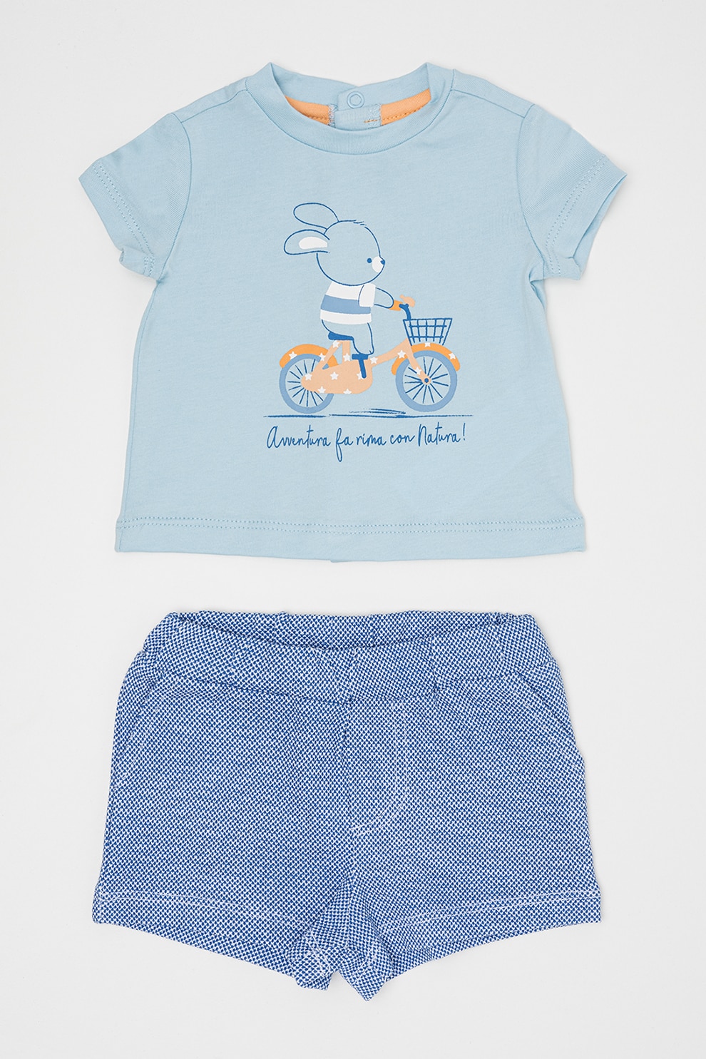 Original Marines, Set de tricou de bumbac si pantaloni scurti - 2 piese, Alb, Albastru deschis, 80 CM