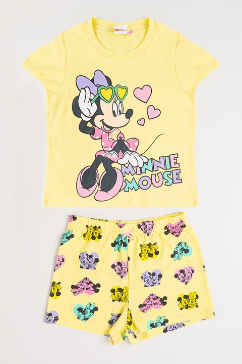 Original Marines, Къса пижама с принт Minnie Mouse, Светлорозов/Сламеножълт, 128 CM