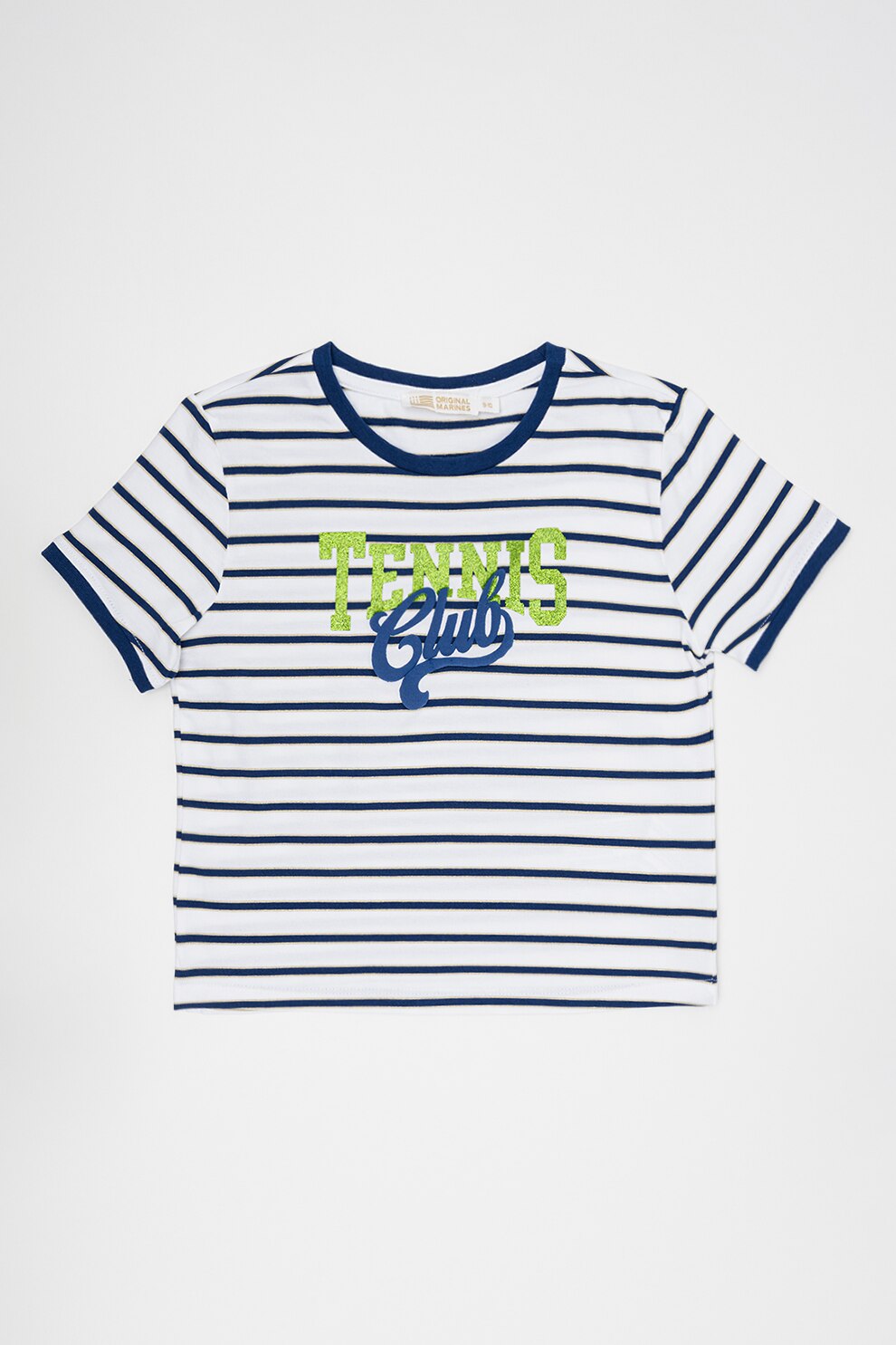 Original Marines, Tricou din amestec de bumbac cu model in dungi, Alb, Auriu, Albastru inchis, 140 CM