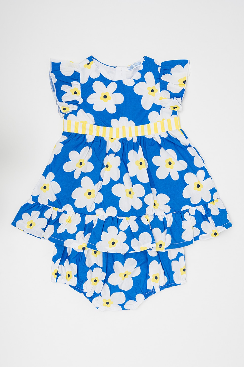 Original Marines, Rochie de bumbac cu model floral, Galben deschis, Albastru royal, Alb murdar, 86 CM