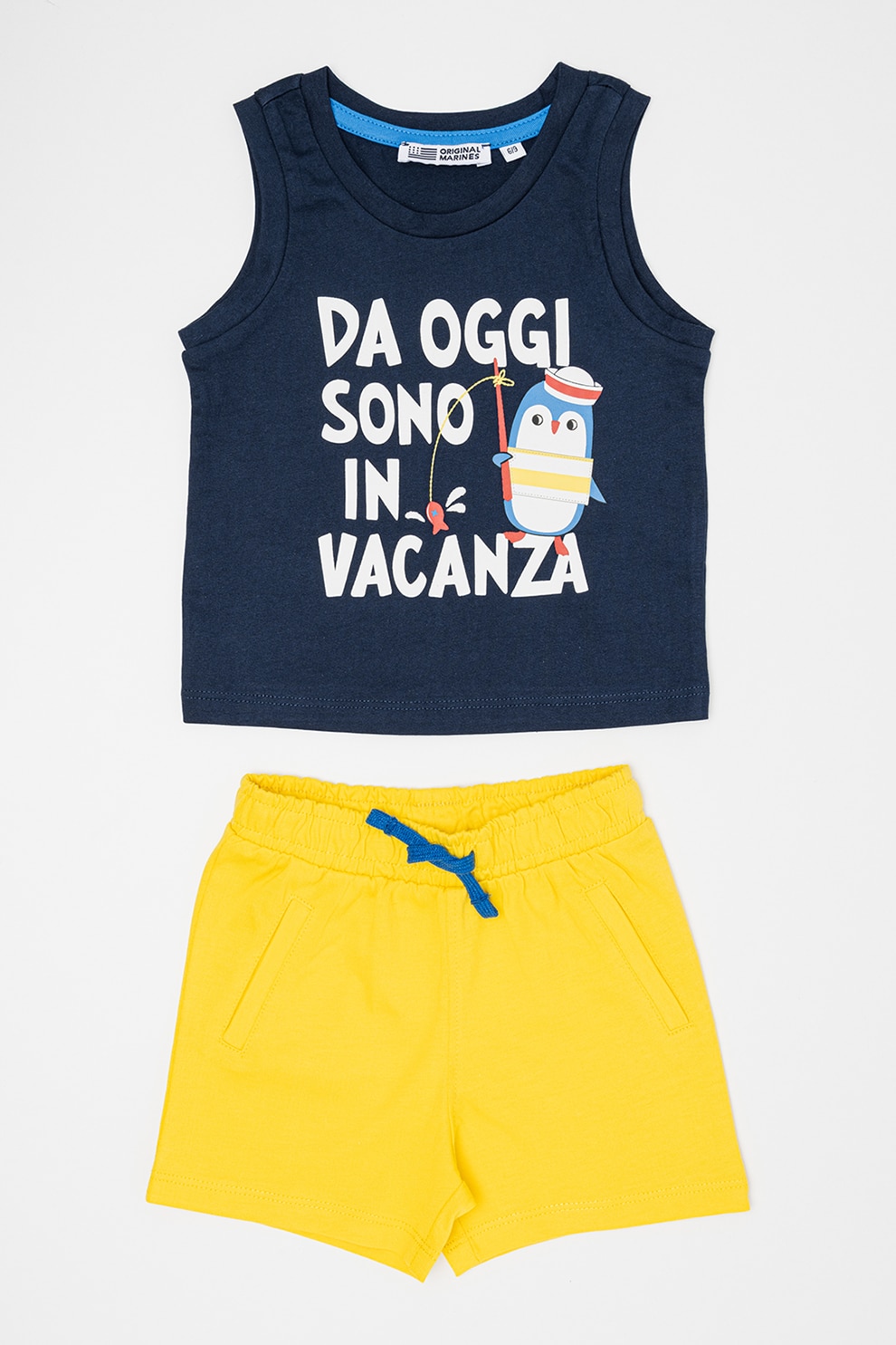 Original Marines, Set de top si pantaloni scurti, Galben pai, Bleumarin, 86 CM