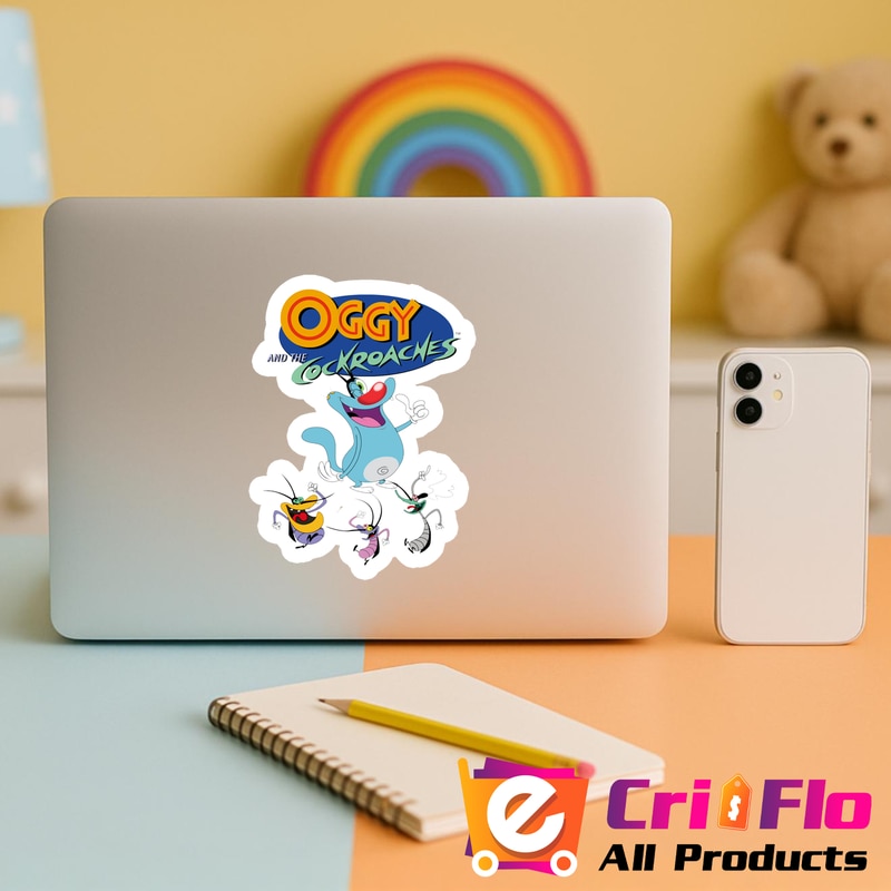 Sticker Oggy And The Cockroaches Motanul Albastru Si Cei Trei