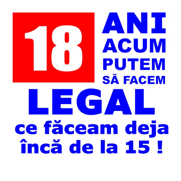 Sticker 18 Ani Acum Putem Legal Mesaj Amuzant Majorat, Autoadeziv, Cri-Flo, Marime 6 Cm