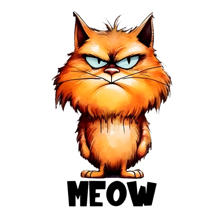 Sticker Pisica Portocalie Meow Poster Simpatic Pentru Iubitori De Pisici, Autoadeziv, Cri-Flo, Marime 6 Cm