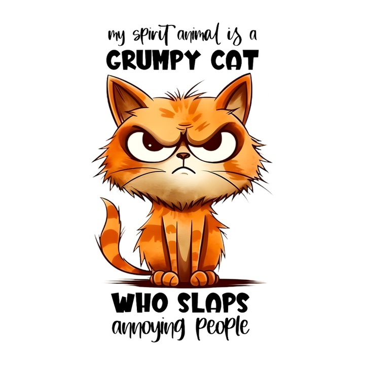 Sticker Grumpy Cat Spirit Animal Mesaj Pentru Oameni Iritati, Autoadeziv, Cri-Flo, Marime 10 Cm