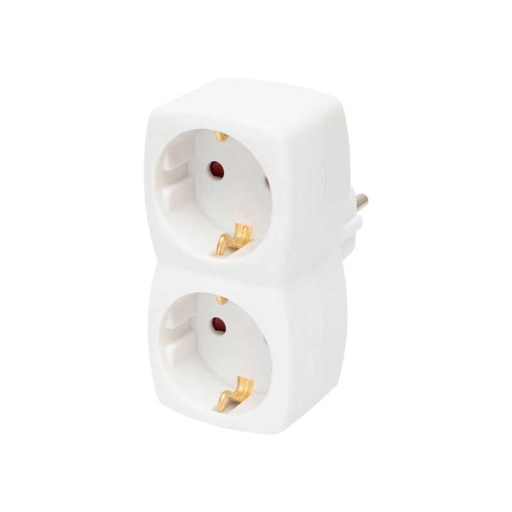 Adaptor cu impamantare Home by Somogyi, 2x Schuko, 3680W, 16A, alb