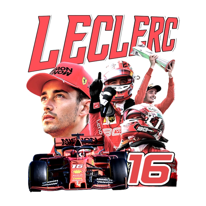 Sticker Charles Leclerc Masina Si Trofeu Echipa Ferrari Formula 1, Autoadeziv, Cri-Flo, Marime 6 Cm