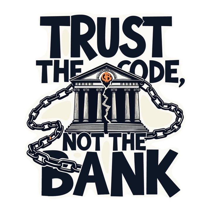 Sticker Trust The Code Not The Bank, Crede In Cod Nu In Banca, Autoadeziv, Cri-Flo, Marime 6 Cm