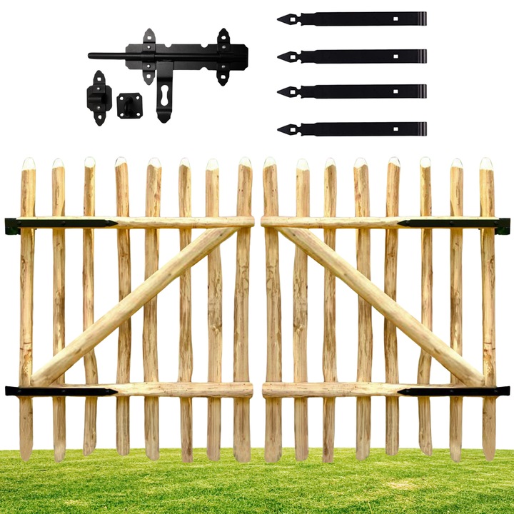 Poarta din lemn pentru gard, 90 x 100 cm, set de 2 bucati
