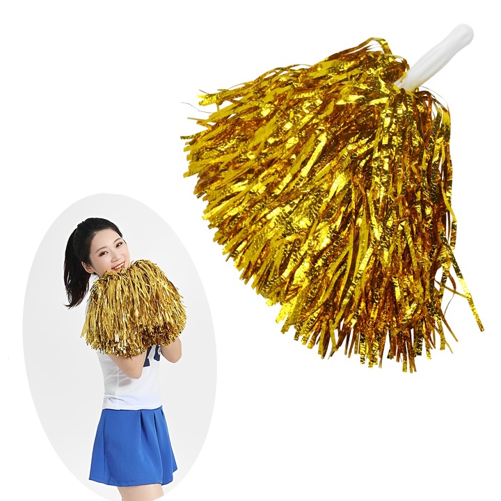 Pampoane majorete, TREXORA, auriu, set de 2, design rezistent, maner drept