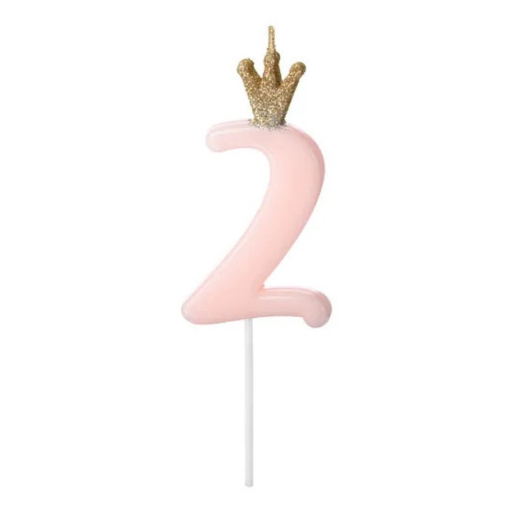 Candle birthday number 2, PartyDeco, roz roz, 9.5cm