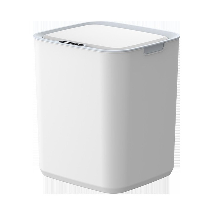 Cos de Gunoi Inteligent, 18L, cu Senzor de Deschidere Automata, Design Moder, Fara Contact, capac automat anti-miros, silentios, pentru baie, bucatarie, birou, dormitor, rezistent la apa IPX5, Alb