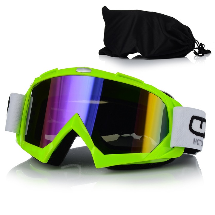 Ochelari motocross/atv/enduro Unit, culoare rama verde, anti fog, Viziera rainbow, anti uv