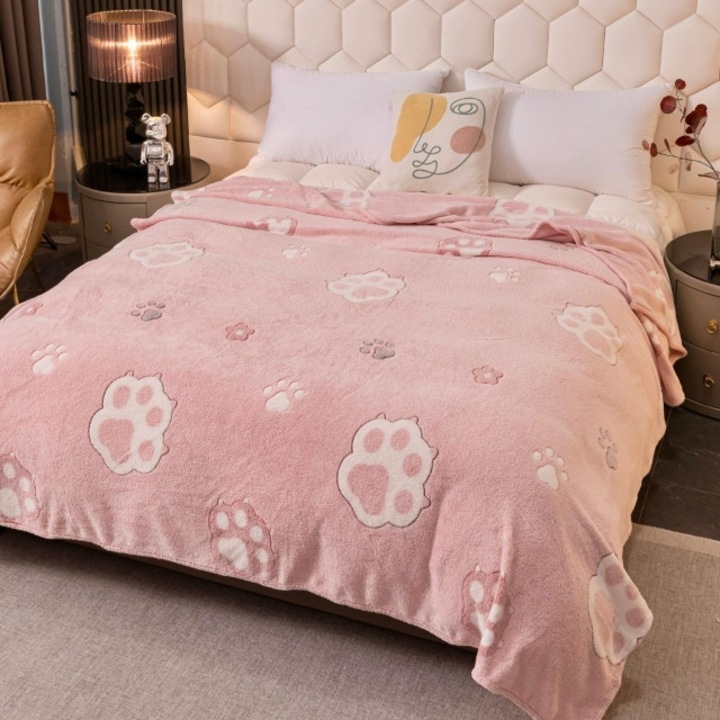 Patura Fina Cocolino, Jojo Home, Imprimeu Labute Pisicute, 200x230cm, Roz-Alb