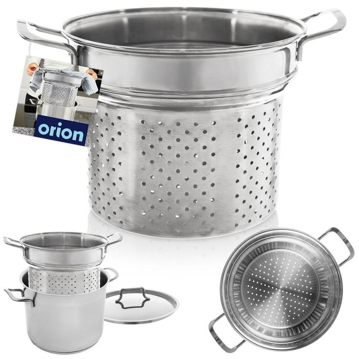 Vas De Gatit Pentru Paste, Orion, Anett, 8 L, 24x24x18 cm, Otel Inoxidabil, Capacitate 8 L, Manere Practice Pentru Transport, Usor De Curatat, Argintiu