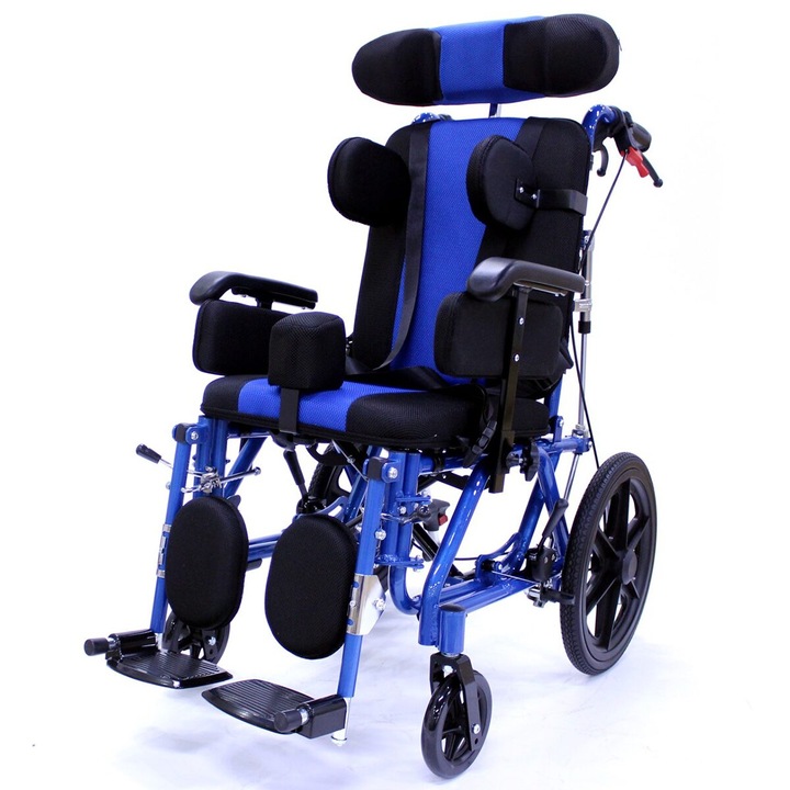 Scaun cu rotile pentru copii din aluminiu pentru paralizie cerebrala 42 cm, Azura