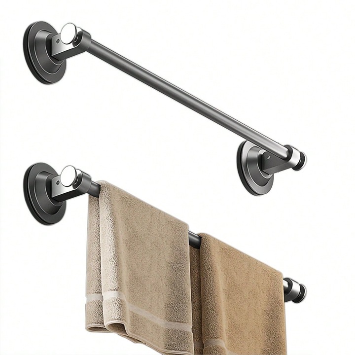 Set suport prosoape, vacuum, reutilizabil, aluminiu, 50cm, 2 piese, gri