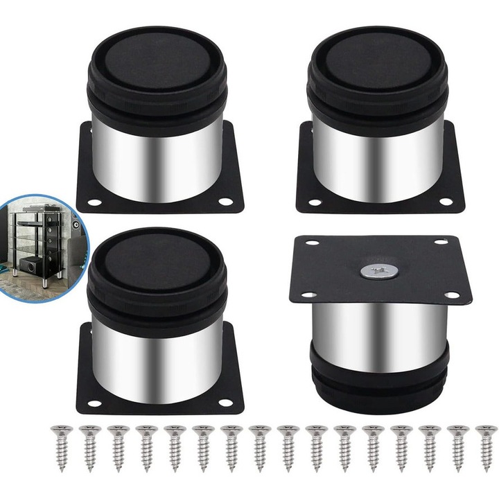 Picioare de mobilier, set 4 buc, metal inoxidabil, 5 cm, ajustabile, pentru suport TV, canapea, dulap