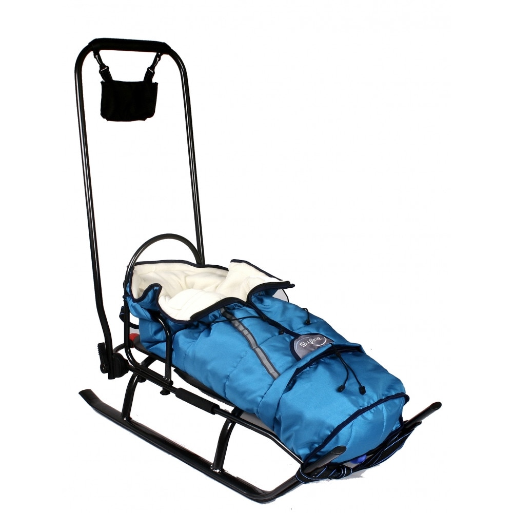 Sanie cu maner Salto si scaculet material polar albastru