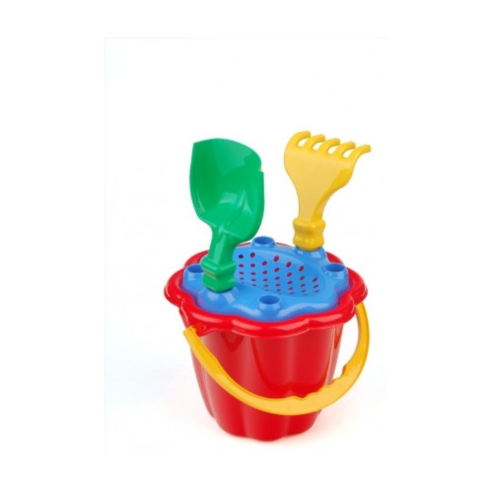 Set jucarii pentru plaja, 4 piese, galeata, lopata, grebla, sita, multicolor