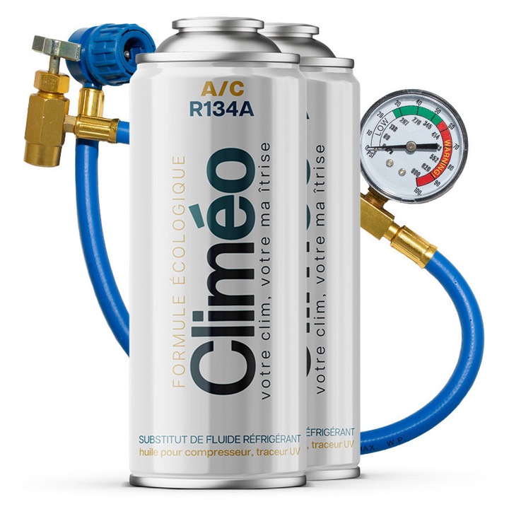Climeo 2x400ml + furtun cu manometru - Agent frigorific ecologic R134a/R12 | Service independent de aer conditionat