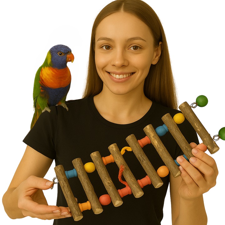 Стълба за малки и средни папагали Greenwood, Дърво, Многоцветен, 35x12см