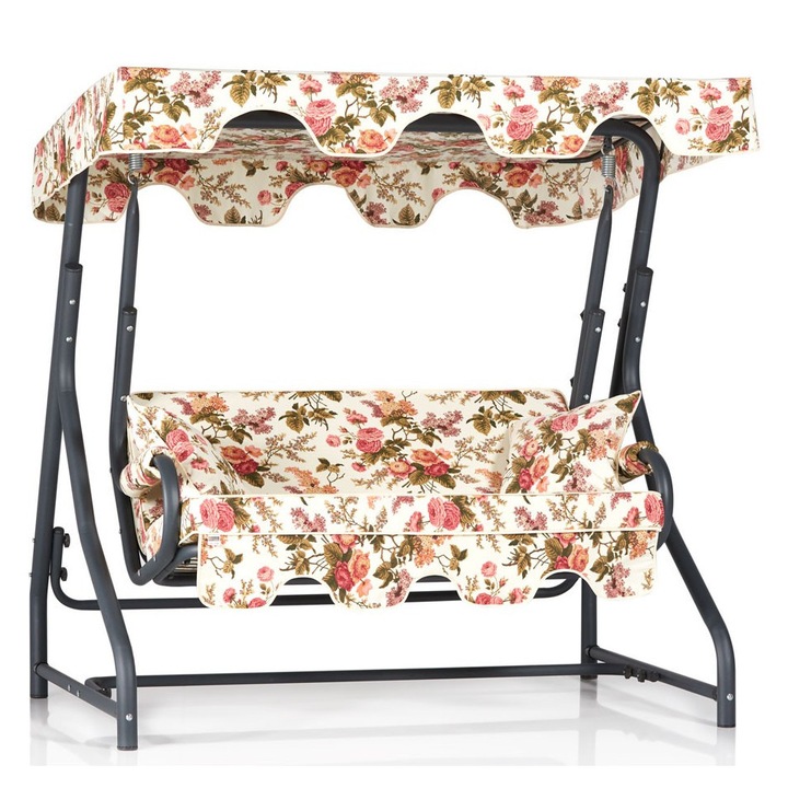 Двойна градинска люлка, Floriane Garden, 100% метал, 100% полиестер, 2 възглавници, 170x165x110 см