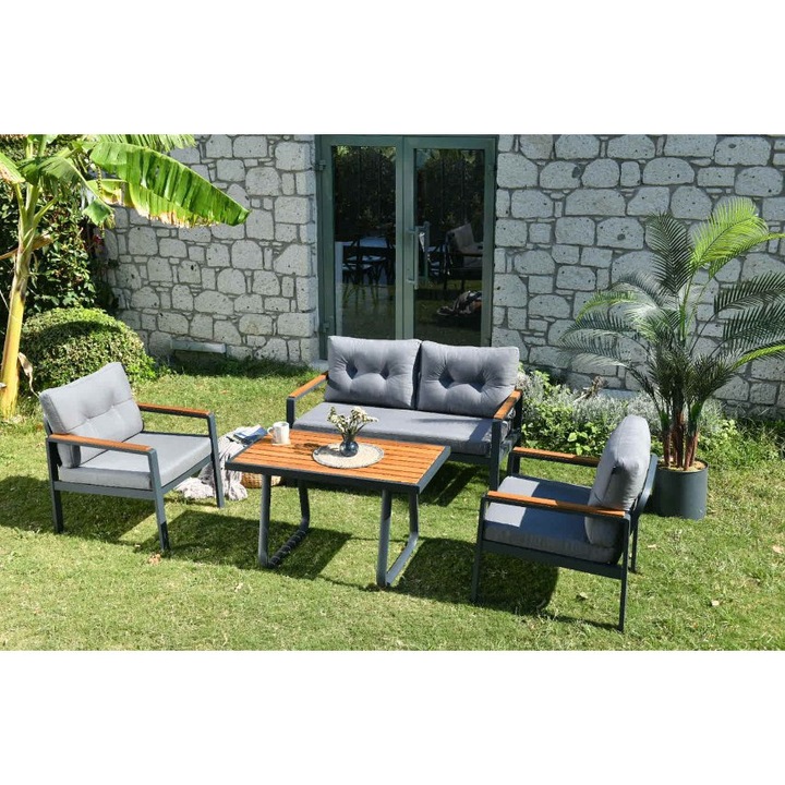 Set mobilier gradina, Floriane Garden, 2 canapele, masa de cafea, multicolor, 129,5x74,5x74,5cm, 63,5x74,7x69,5cm, 98x60x56,3cm