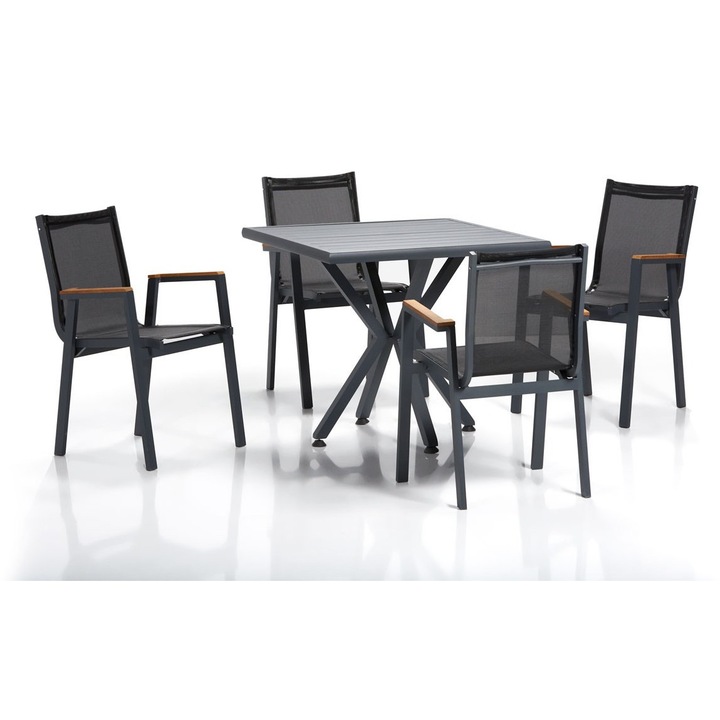 Комплект градински мебели, Floriane Garden, маса 90x90см, столове 57x63x90см, товароносимост 250кг, 5 части