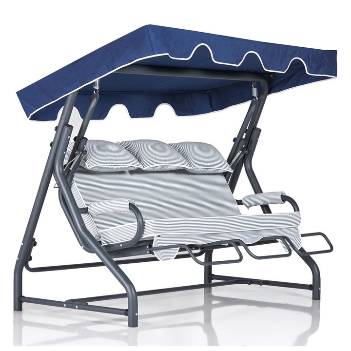 Тройна градинска люлка, Floriane Garden, 100% метал, 100% полиестер, товароносимост 240 кг, 200x165x110 см