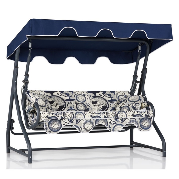 Leagan triplu de gradina, Floriane Garden, 200x165x110cm, capacitate 240kg, material aluminiu si poliester