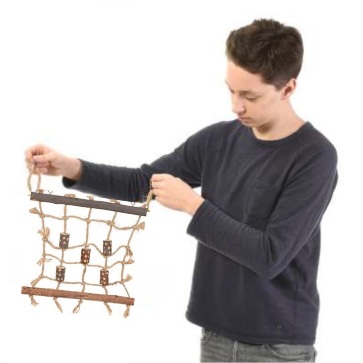 Plasa de catarat, Greenwood, mica, lemn/bumbac/inox, pentru papagali, 30x24cm