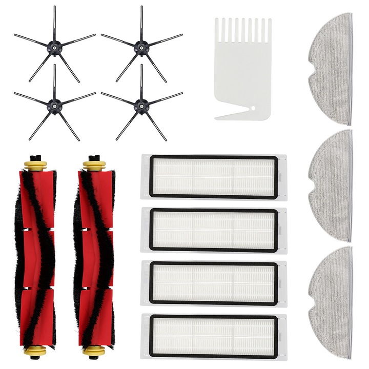 Set de 14 accesorii pentru aspirator robot, 2 perii cilindrice, 4 perii laterale, 4 filtre HEPA, 3 mopuri din microfibra, compatibil cu Xiaomi Roborock S5, S6, E4